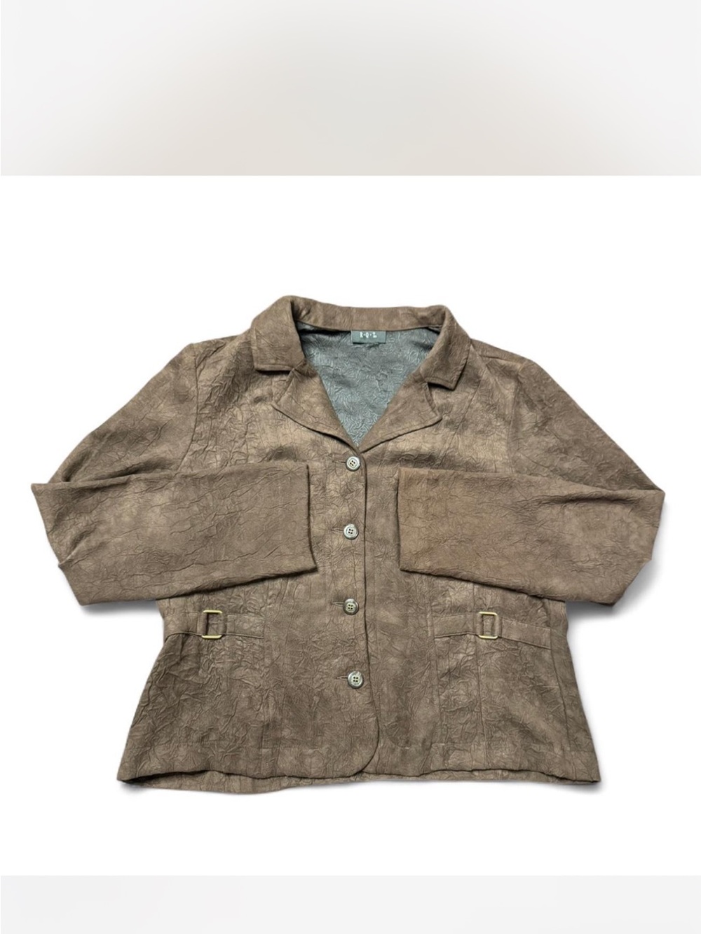 Women's Taupe Button-Front Blazer with Buckle Detail